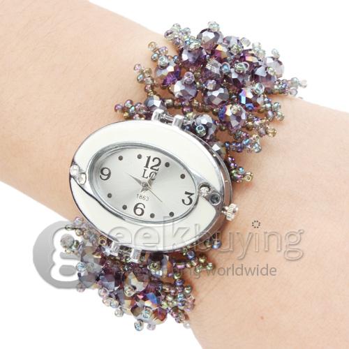 Women's Colorful Style Plastic Analog Quartz Bracelet Watch - Purple