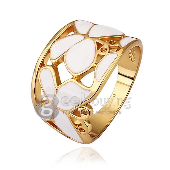 Fashion Women Jewelry Retro Hollow Out Butterfly Rings Size 8 - Golden + White