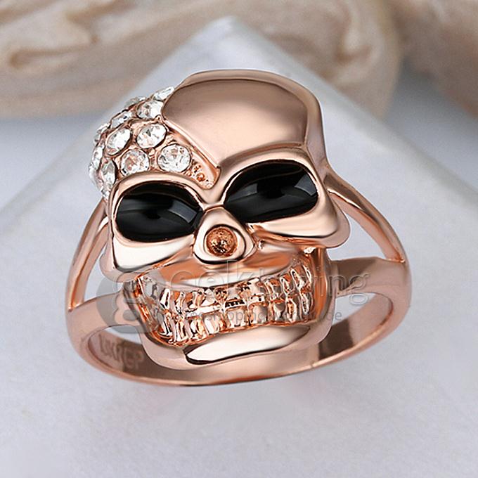 Features Women Jewelry Skull Style Ring with Rhinestones Decor Size 8 - Rose Golden