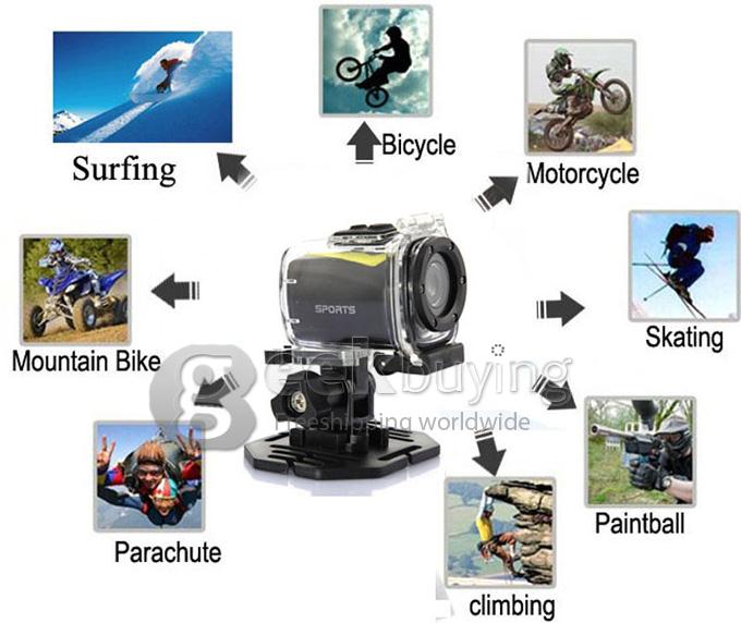 F22 720P HD Mini Sports Action Camera Helmet Camcorder 30M Waterproof 1.3 Mega Pixels 120 Degree Wide Angle with 2 Mounts (Yellow)