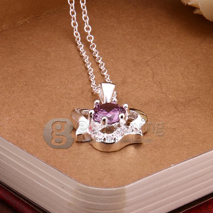 Geometric Ghaped Silver-plated Purple Diamond Necklace