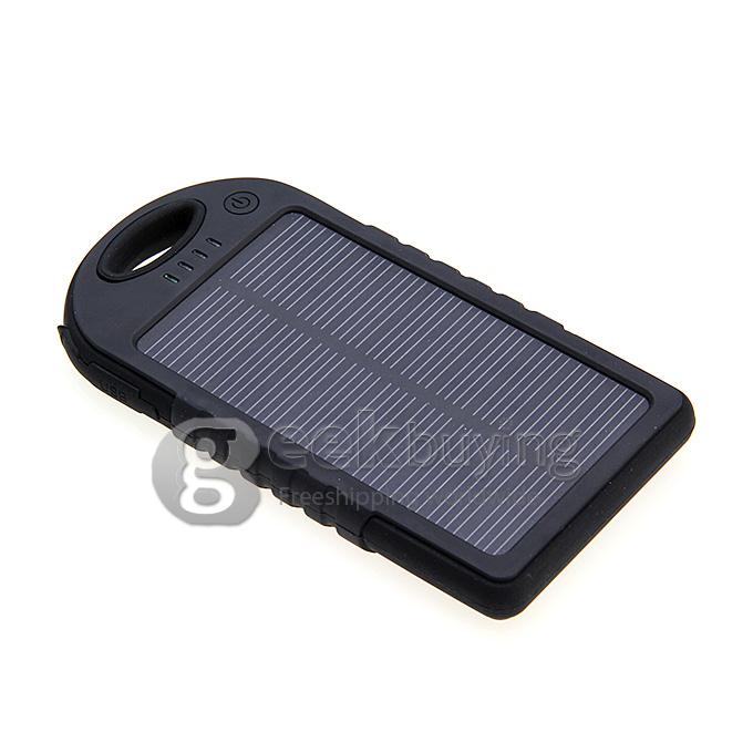 5000mA Waterproof Dust Proof Strong Shockproof Solar Power Bank External Battery Pack Charger f Cellphone iPhone6 Plus - Black