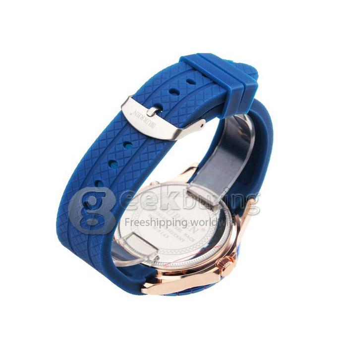 CURREN 8143 Silica Gel Band Round Golden Case Quartz Analog Wrist Watch Timepiece with 3 False Sub-dials Decor for Men - Blue