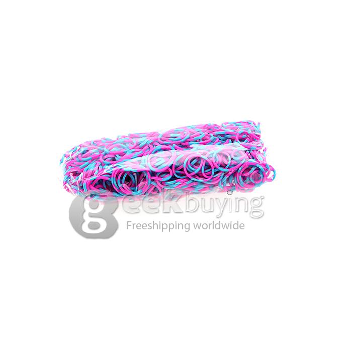 DIY Twist Silicone Bandz Rubber Bands Bracelets for Kids with 600pcs Bands and 24 S-clips Rose Red + Blue