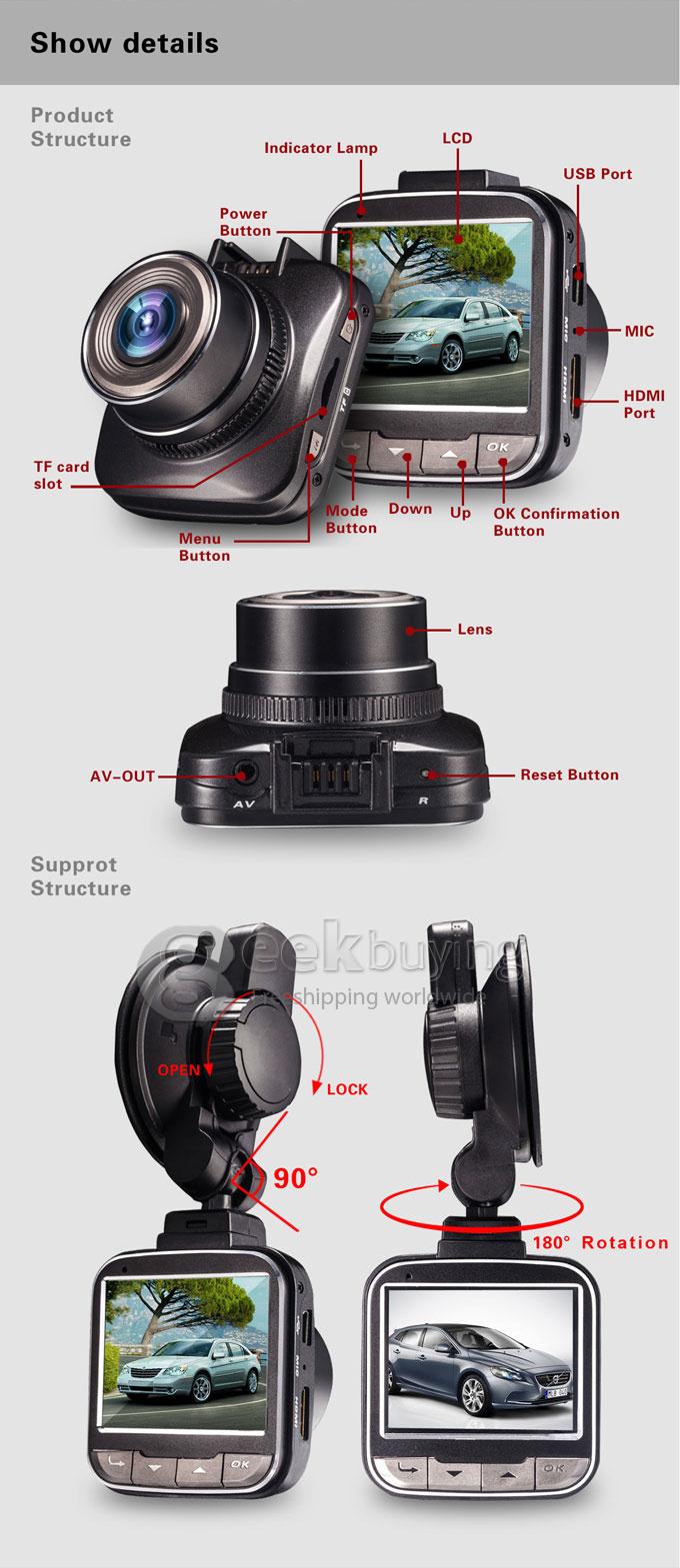 Blackview G50 2.0 Inch 1080P 30fps Car DVR Video Recorder Novatek 96650 170 Degree Lens WDR Motion Detection H.264 4X Digital Zoom Dashcam