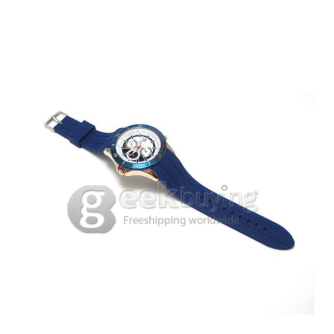 CURREN 8143 Silica Gel Band Round Golden Case Quartz Analog Wrist Watch Timepiece with 3 False Sub-dials Decor for Men - Blue