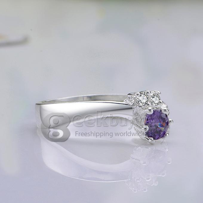 Fashion Elegant Gorgeous Brass Ring with Colorful Inlaid Rhinestone for Woman Size 8 - Purple