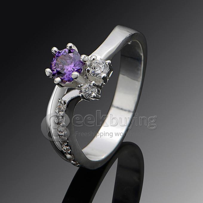 Fashion Elegant Gorgeous Brass Ring with Colorful Inlaid Rhinestone for Woman Size 8 - Purple