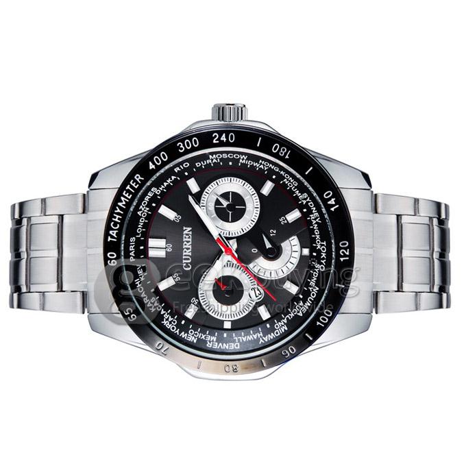 CURREN 8150 Stainless Steel Band Quartz Analog Wrist Watch Timepiece with Date Window for Men - Black