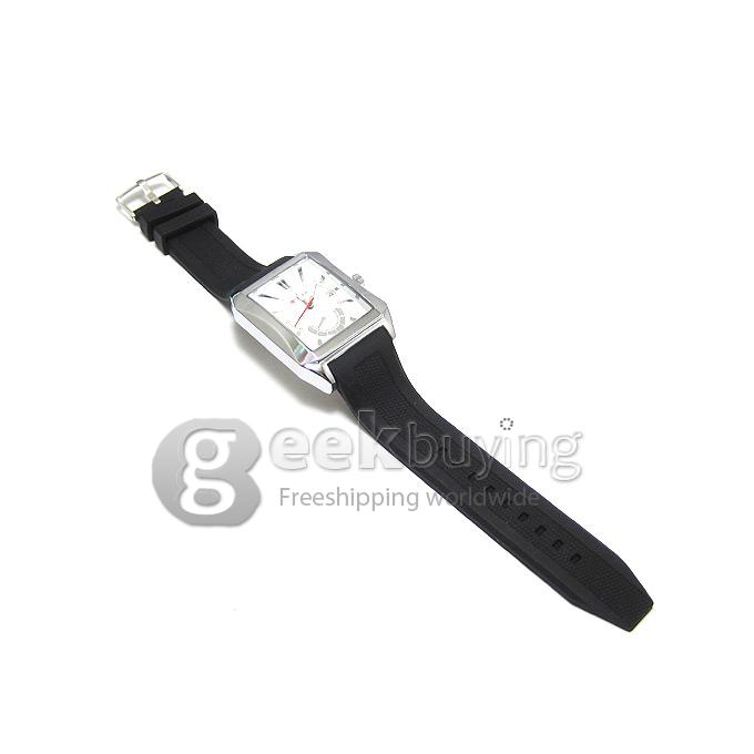 CURREN 8144 Black Rubber Band Square Case Quartz Analog Wrist Watch Timepiece with Calendar for Men - Silver & White