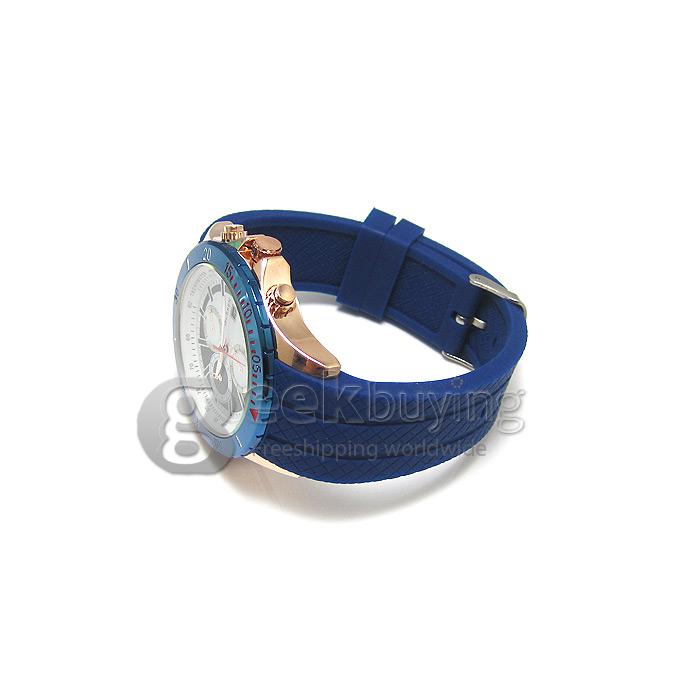 CURREN 8143 Silica Gel Band Round Golden Case Quartz Analog Wrist Watch Timepiece with 3 False Sub-dials Decor for Men - Blue