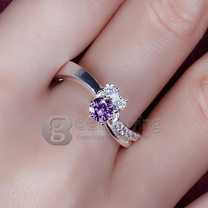 Fashion Elegant Gorgeous Brass Ring with Colorful Inlaid Rhinestone for Woman Size 8 - Purple