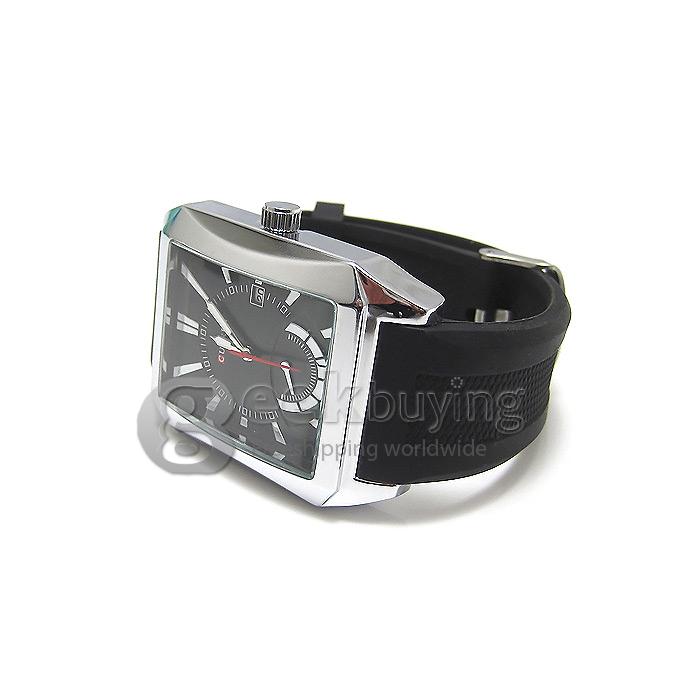 CURREN 8144 Black Rubber Band Square Case Quartz Analog Wrist Watch Timepiece with Calendar for Men - Silver & Black