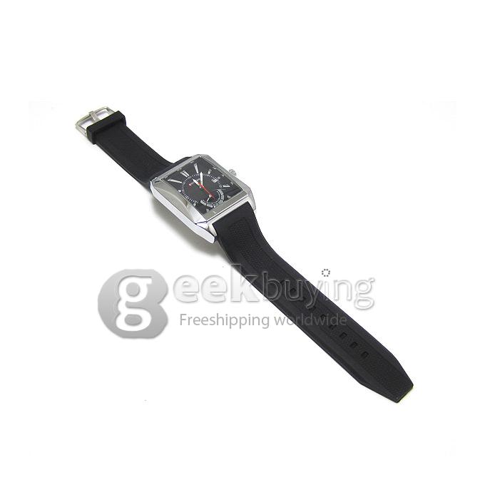 CURREN 8144 Black Rubber Band Square Case Quartz Analog Wrist Watch Timepiece with Calendar for Men - Silver & Black