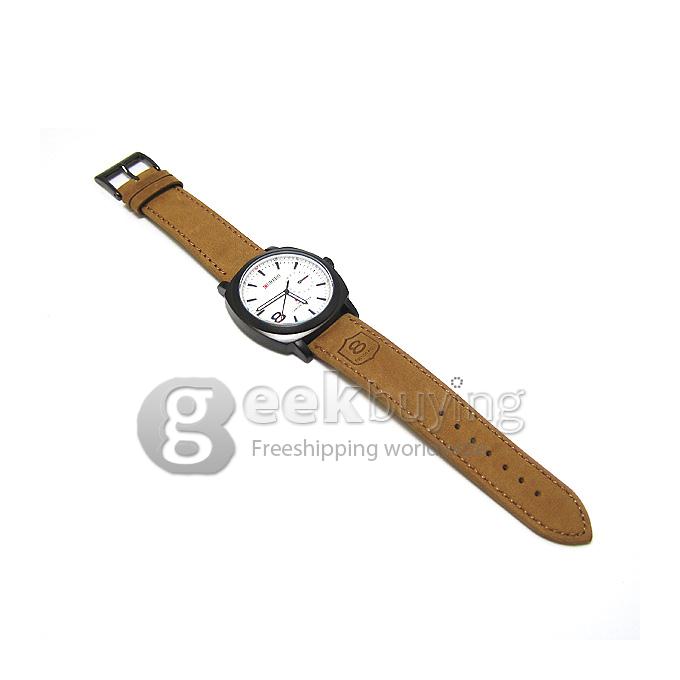 CURREN 8139 Chic Round Case Quartz Analog Wrist Watch Timepiece with Genuine Leather Band for Men - White