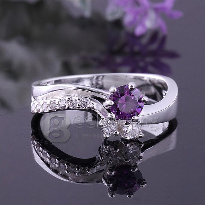 Fashion Elegant Gorgeous Brass Ring with Colorful Inlaid Rhinestone for Woman Size 8 - Purple