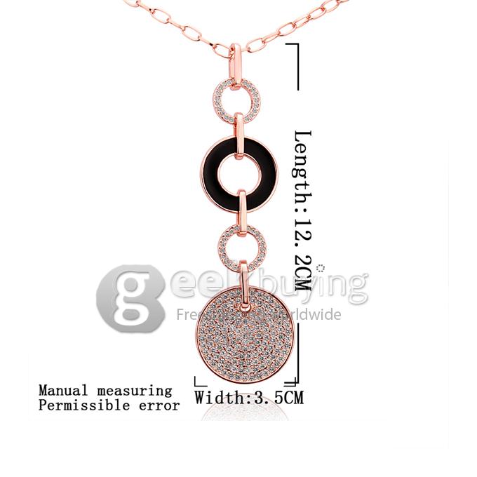 Fashion Crystal Pave Circle Pendant Sweater Chain Necklace - Black