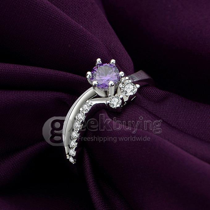 Fashion Elegant Gorgeous Brass Ring with Colorful Inlaid Rhinestone for Woman Size 8 - Purple