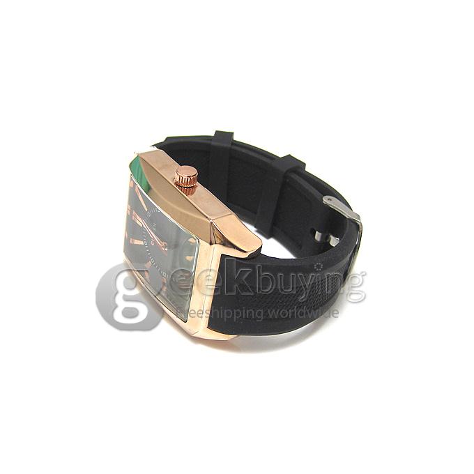 CURREN 8144 Black Rubber Band Square Case Quartz Analog Wrist Watch Timepiece with Calendar for Men - Gold & Black