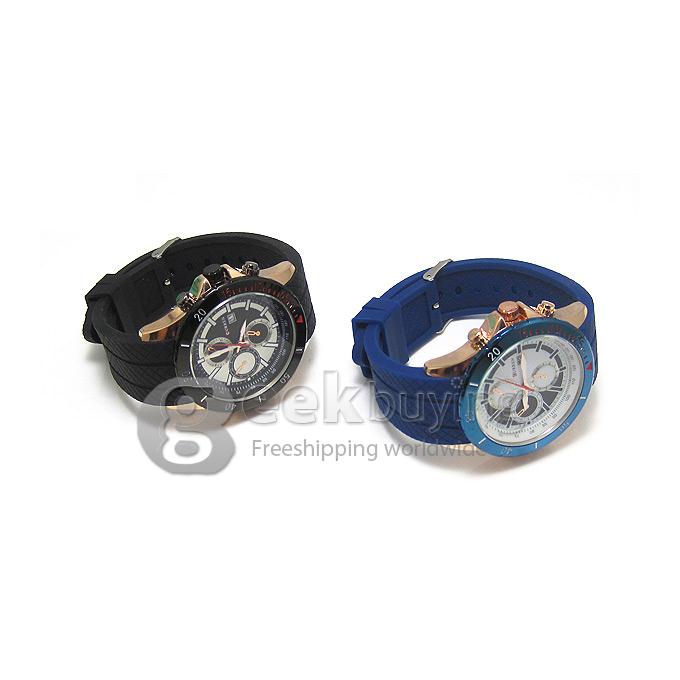CURREN 8143 Silica Gel Band Round Golden Case Quartz Analog Wrist Watch Timepiece with 3 False Sub-dials Decor for Men - Blue