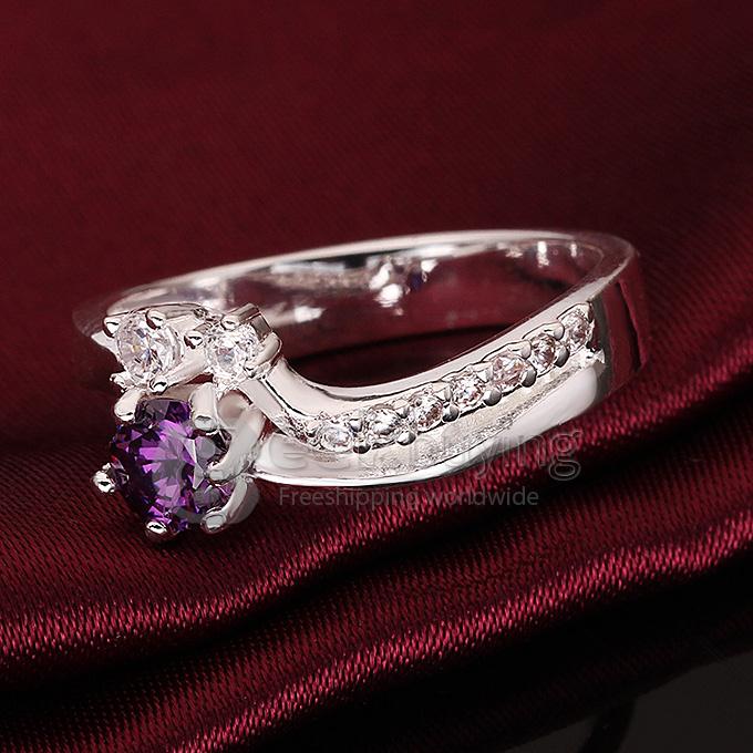 Fashion Elegant Gorgeous Brass Ring with Colorful Inlaid Rhinestone for Woman Size 8 - Purple