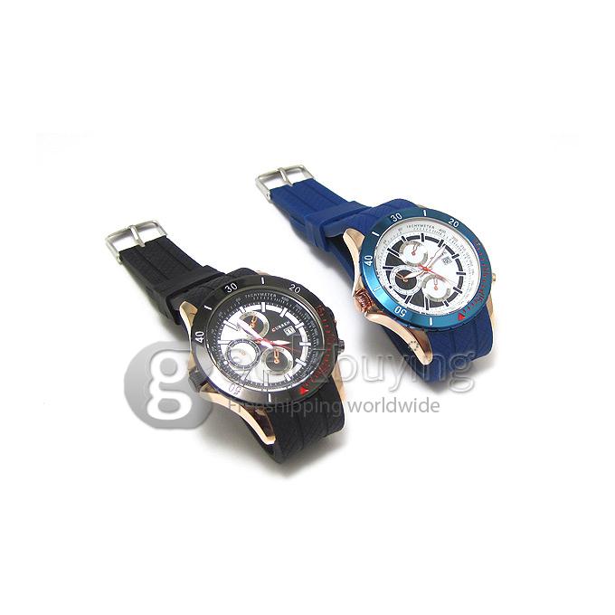 CURREN 8143 Silica Gel Band Round Golden Case Quartz Analog Wrist Watch Timepiece with 3 False Sub-dials Decor for Men - Blue