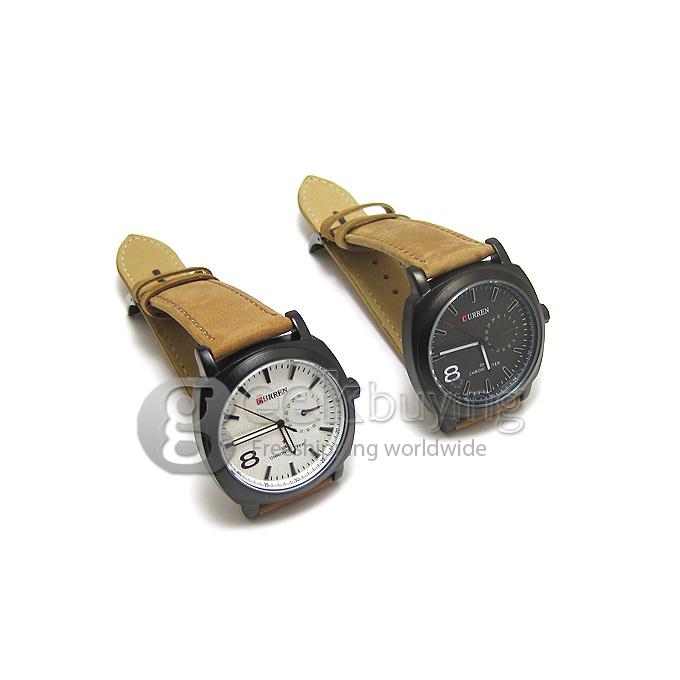 CURREN 8139 Chic Round Case Quartz Analog Wrist Watch Timepiece with Genuine Leather Band for Men - White