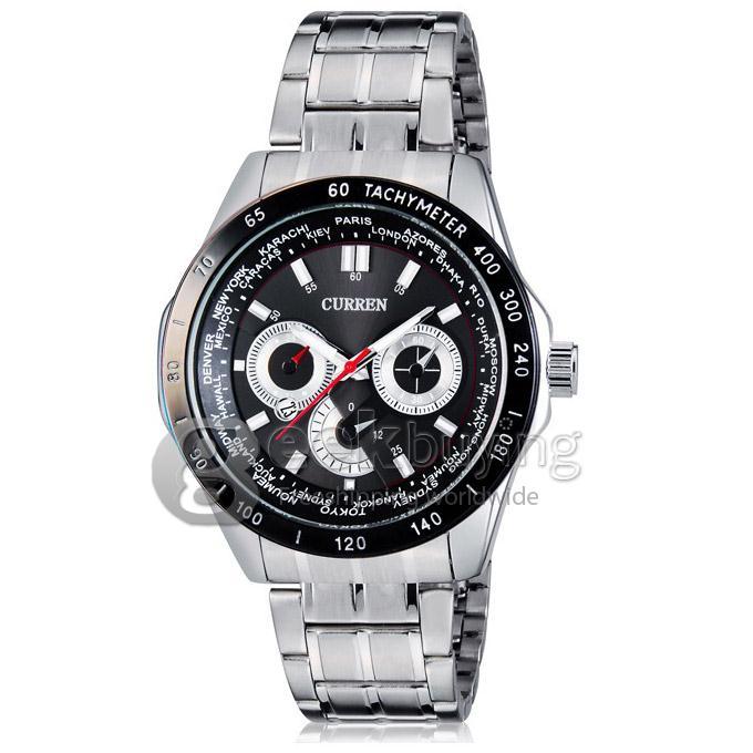 CURREN 8150 Stainless Steel Band Quartz Analog Wrist Watch Timepiece with Date Window for Men - Black