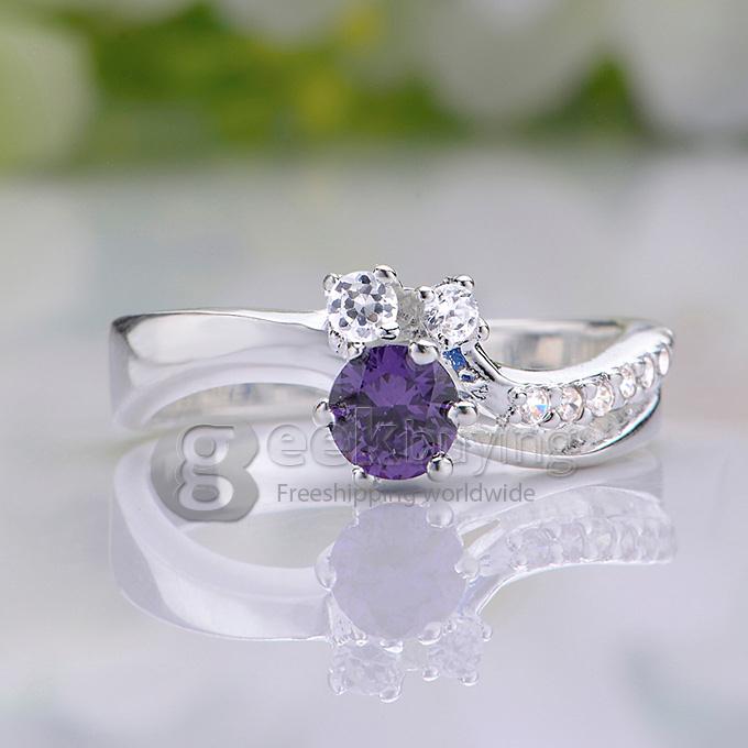 Fashion Elegant Gorgeous Brass Ring with Colorful Inlaid Rhinestone for Woman Size 8 - Purple