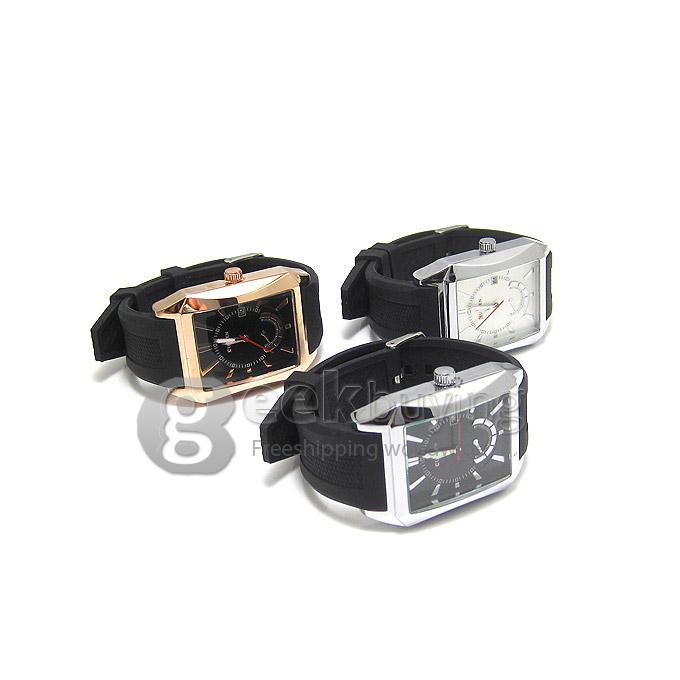 CURREN 8144 Black Rubber Band Square Case Quartz Analog Wrist Watch Timepiece with Calendar for Men - Gold & Black