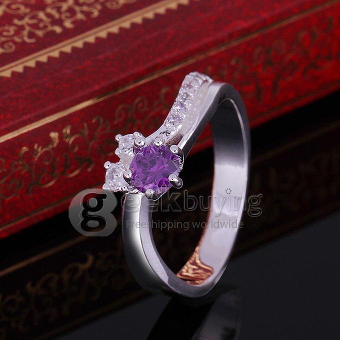 Fashion Elegant Gorgeous Brass Ring with Colorful Inlaid Rhinestone for Woman Size 8 - Purple