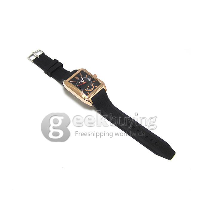 CURREN 8144 Black Rubber Band Square Case Quartz Analog Wrist Watch Timepiece with Calendar for Men - Gold & Black