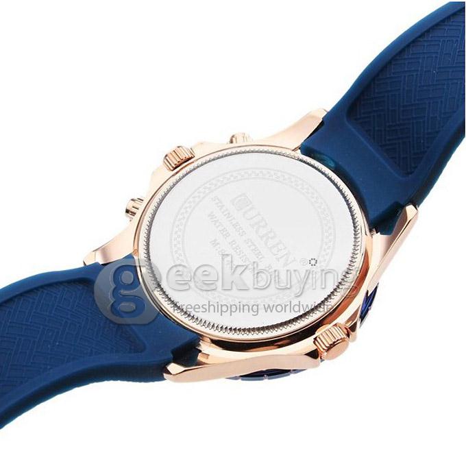 CURREN 8143 Silica Gel Band Round Golden Case Quartz Analog Wrist Watch Timepiece with 3 False Sub-dials Decor for Men - Blue