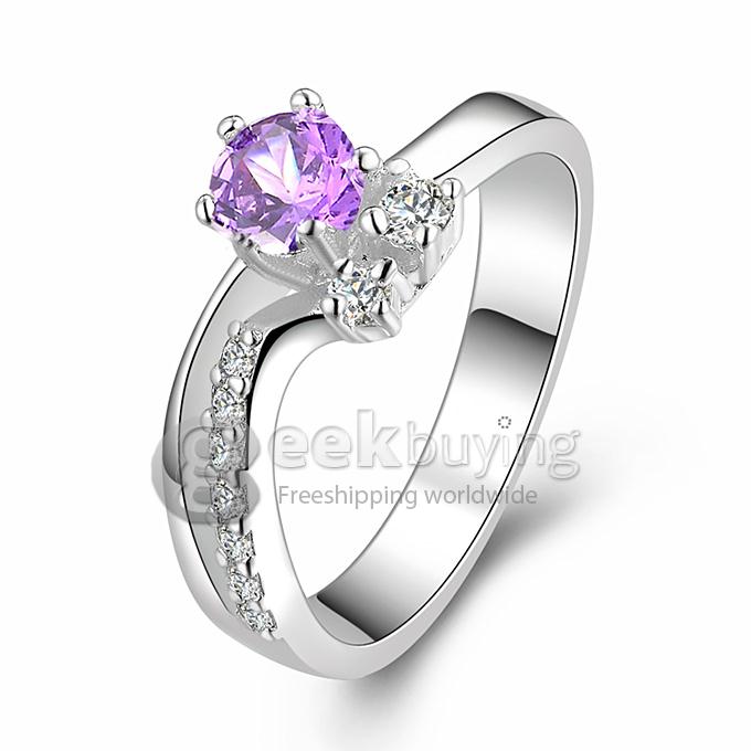 Fashion Elegant Gorgeous Brass Ring with Colorful Inlaid Rhinestone for Woman Size 8 - Purple