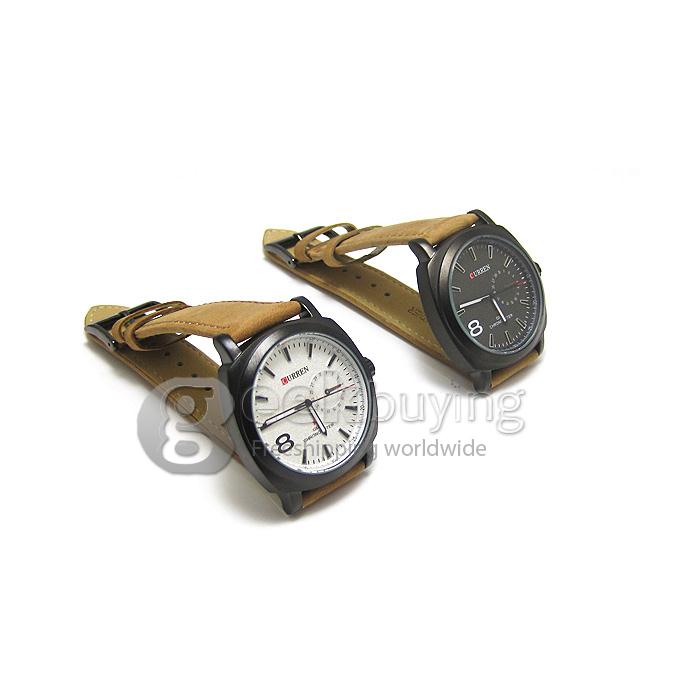 CURREN 8139 Chic Round Case Quartz Analog Wrist Watch Timepiece with Genuine Leather Band for Men - White