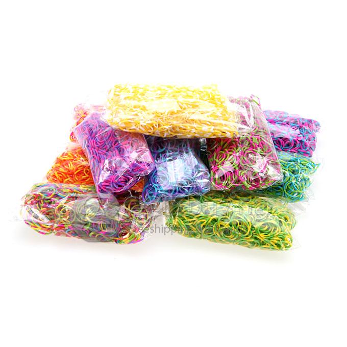 DIY Twist Silicone Bandz Rubber Bands Bracelets for Kids with 600pcs Bands and 24 S-clips Blue + Green