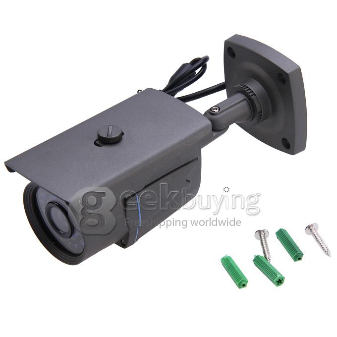 700TVL Surveillance Outdoor Waterproof CCTV Camera 1/3 CMOS 3.6 mm Lens 24 LEDs IR NightVision with Bracket - Black (NTSC)