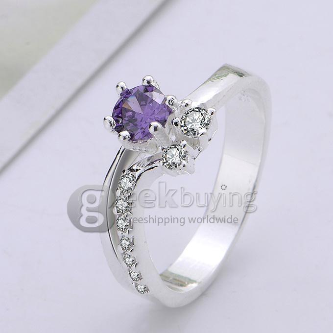 Fashion Elegant Gorgeous Brass Ring with Colorful Inlaid Rhinestone for Woman Size 8 - Purple