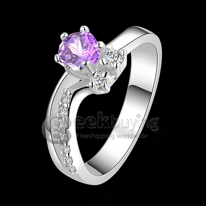 Fashion Elegant Gorgeous Brass Ring with Colorful Inlaid Rhinestone for Woman Size 8 - Purple