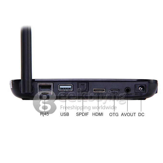 Original T-R41 Quad Core RK3188T Google Android 4.2.2 Mini TV Box HDMI HDD Player 2G/8G FHD 1080P BT4.0 with RJ45 OTG External Wifi Antenna Ethernet Port - Black