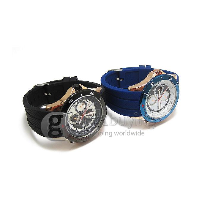 CURREN 8143 Silica Gel Band Round Golden Case Quartz Analog Wrist Watch Timepiece with 3 False Sub-dials Decor for Men - Blue
