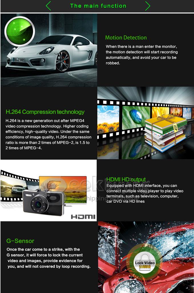 G3WH Novatek 96650 Dashcam 3.0 MP Full HD H.264 1080P 30FPS 2.7' LCD 170 Degree Wide Angle Lens with G-Sensor HDMI Car DVR