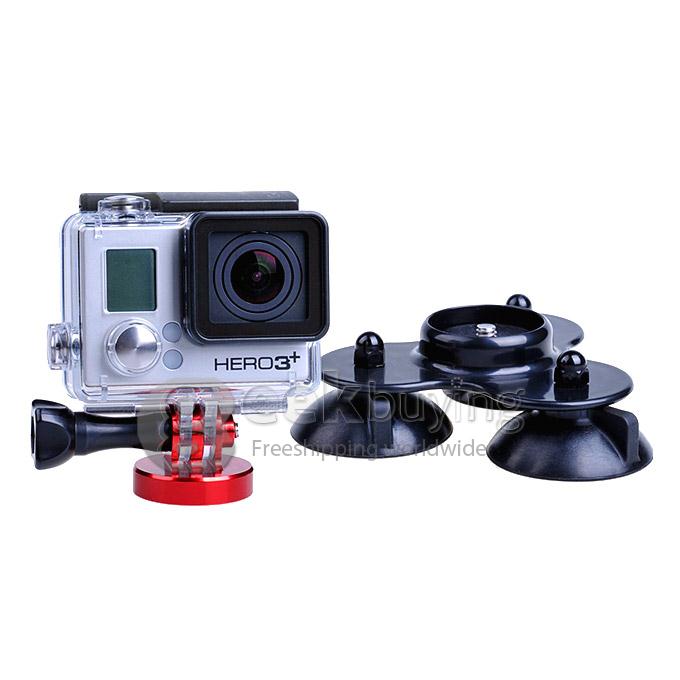 3-Suction Cup Aluminum Alloy Car Adapter Holder for GoPro Hero 4 / 3 / 2 / 1 / SJ4000 - Black