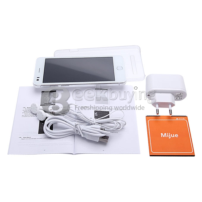 Mijue M680 MTK6582 Quad core 1.3GHz 5.0Inch Android4.2 OS Smartphone 1GB RAM 4GB ROM IPS QHD Screen 13.0MP 3G GPS Miracast OTG - White with Silver Side