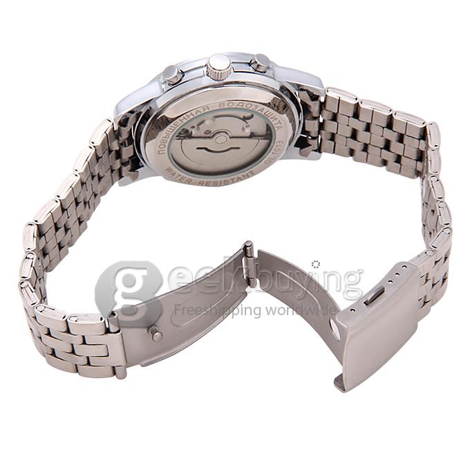 Makibes CJIABA GL1013 Steel Band Round Dial Mechanical Analog Wirst Watch for Men - Black