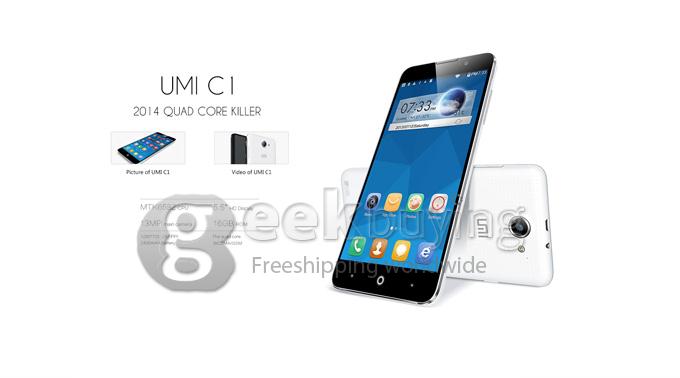UMI C1 MTK6582 Quad Core 1.3GHz 5.5 Inch Android 4.4.2 OS Smartphone 1GB RAM 16GB ROM 13.0MP 3G/GPS White