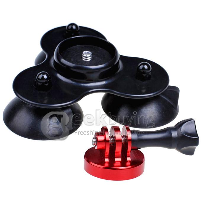 3-Suction Cup Aluminum Alloy Car Adapter Holder for GoPro Hero 4 / 3 / 2 / 1 / SJ4000 - Black