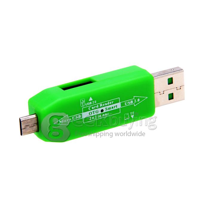 High Speed 480Mbps Smart OTG & USB 2.0 Hub + TF Card Reader for Smart Phone & Computer - Green