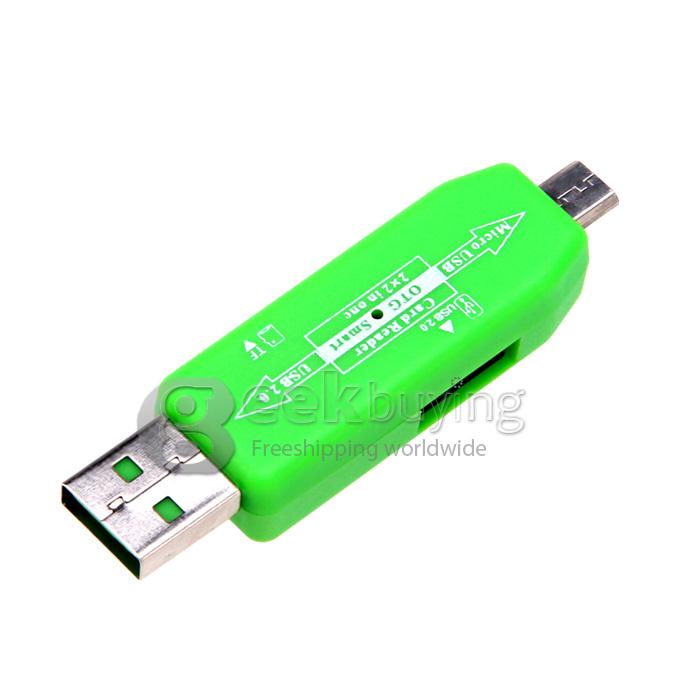 High Speed 480Mbps Smart OTG & USB 2.0 Hub + TF Card Reader for Smart Phone & Computer - Green