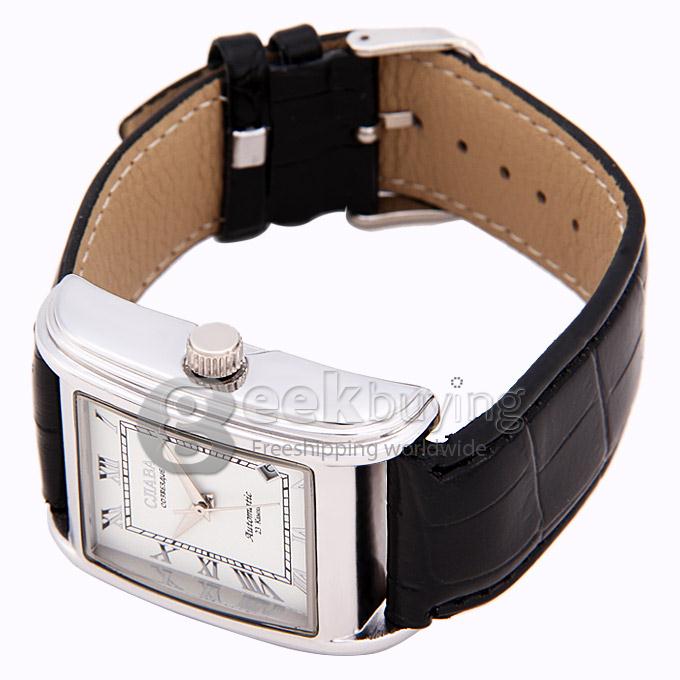 Makibes CJIABA GA07071 Fashion Black Leather Strap Square Case Mechanical Analog Wrist Watch for Men - White (with Box)